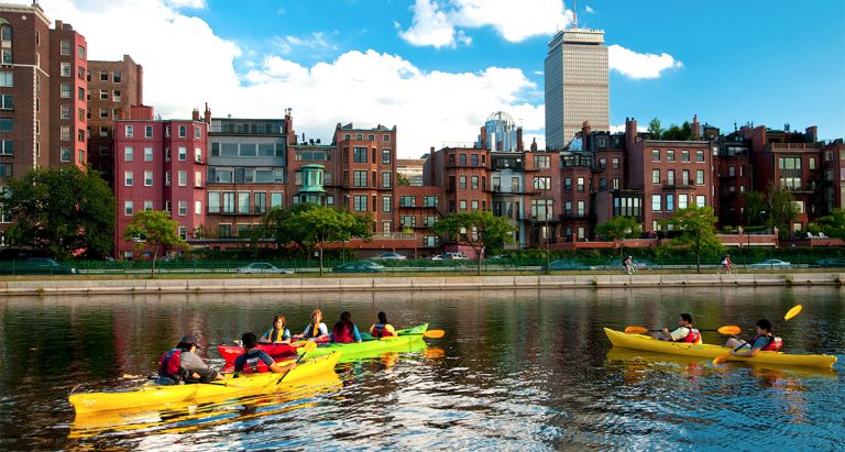 Paddling the Charles with friends in the downtown area